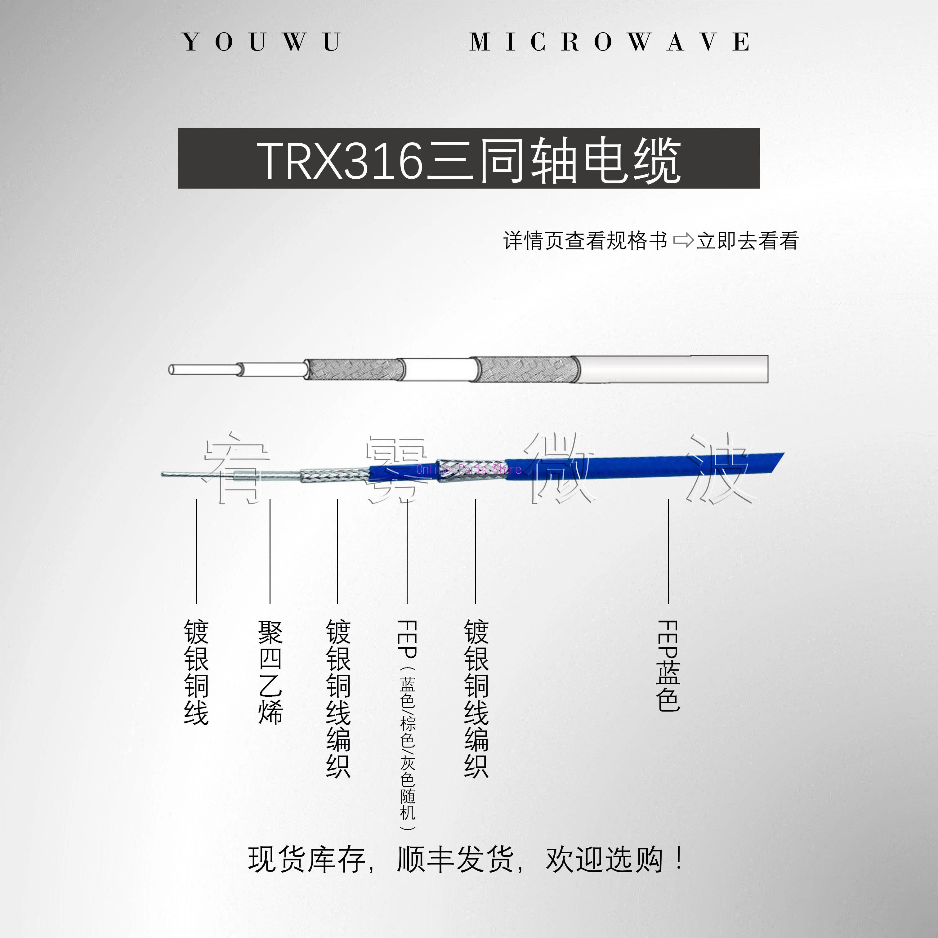 

Синий коаксиальный высокотемпературный кабель TRX179 TRX316 RG403, посеребренный медный провод, соединительный провод