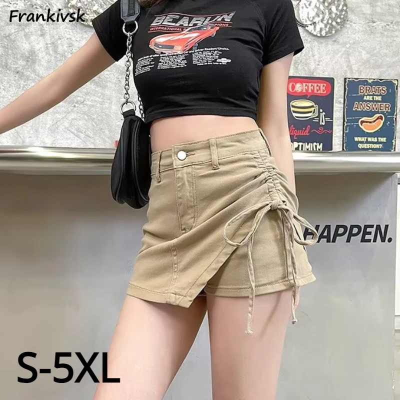 

3 Colors Denim Skirts Women Asymmetrical Design Chic Slim High Waisted Summer Ins Popular College Ladies Clothing Faldas Lace-up