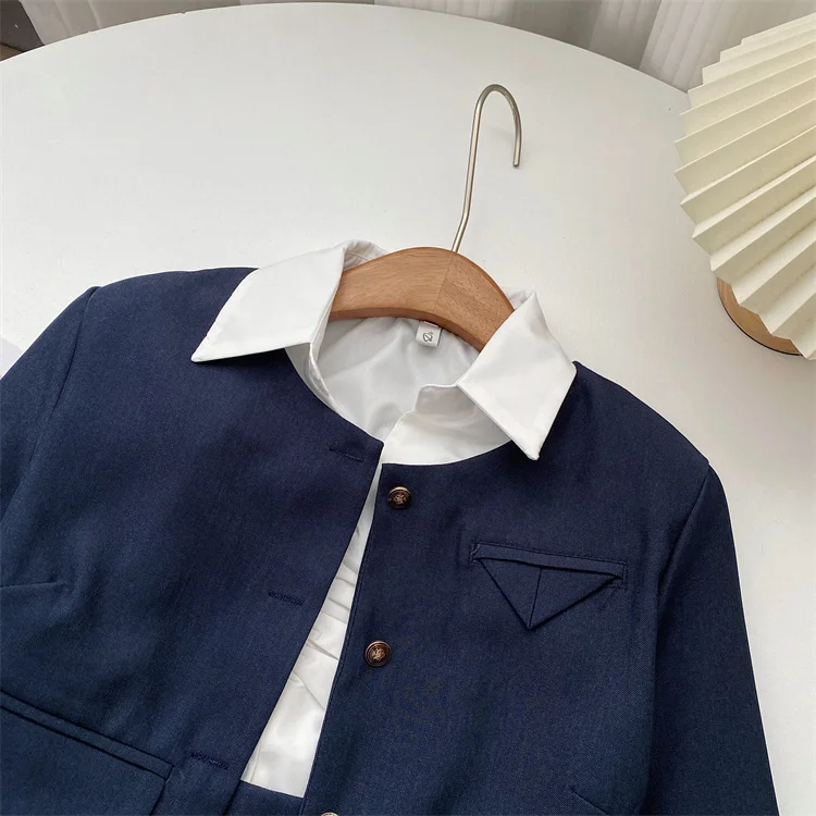Y2K 3 Piece Set Women Cropped Coat + Long Sleeve Shirt + High Waist Halter Ruffles Mini Dress Korean Chic Fashion Sexy Outfits