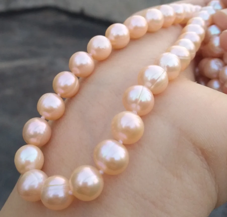 18” Handmade 9-10mm Natural South Sea Pink Pearl Necklace 14K