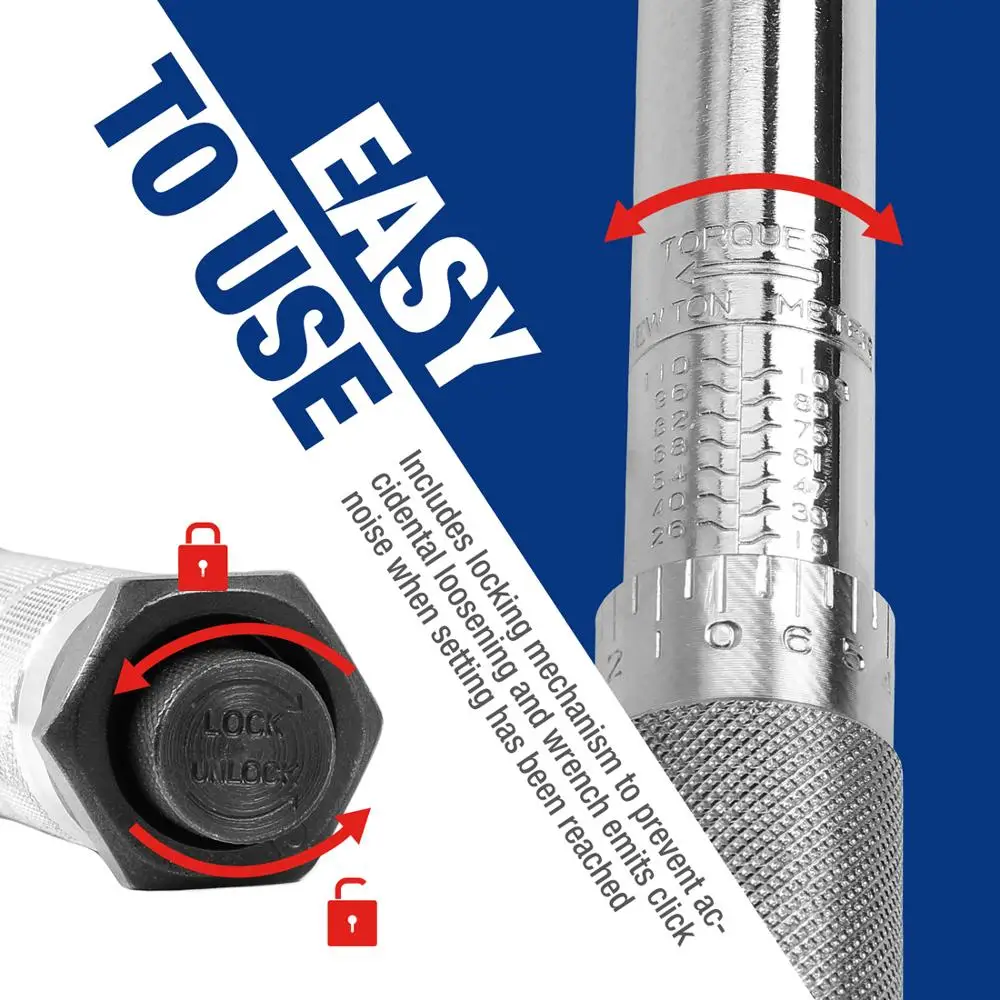 Динамометрический ключ с квадратным приводом WORKPRO 14 дюйма 38 дюйма 12 дюйма 5-100 футов-lb двухсторонний точный Трещоточный ключ для ремонта га...