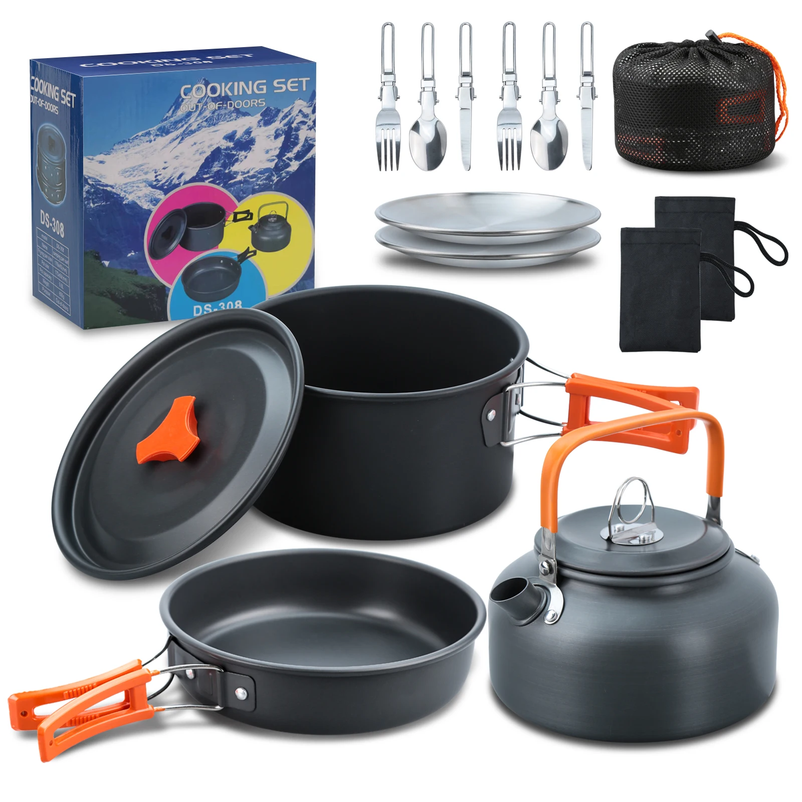 Kit de Cuisine Camping & Survie – Set 16 Pièces Compact en Aluminium