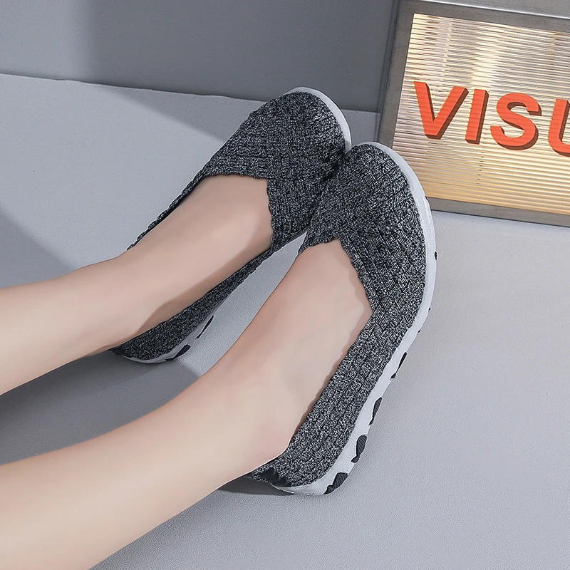 Casual Sneakers Women's Summer Handmade Woven Sneakers Flat Bottomed Lightweight Breathable Trendy Casual Shoes with Soft Soles Lazy Shoes