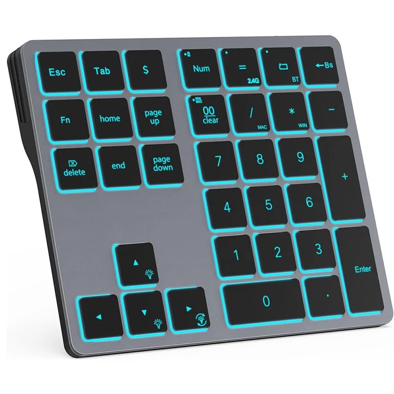 Backlit Bluetooth Number Pad Teclado Recarregável sem Fio Cores Numérico Entrada de Dados Externa para Imac 2.4g