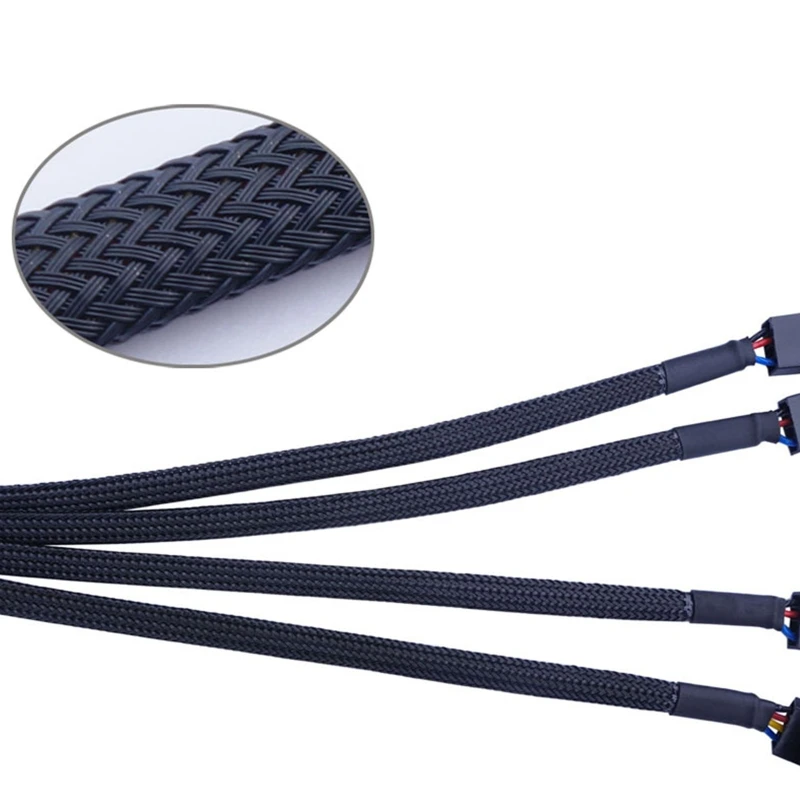 PWM 4pin Fan Sleeved Extension Splitter Hub Cable Motherboard CPU 4 Pin To 4 Way Cooler  3pin  Fan Power