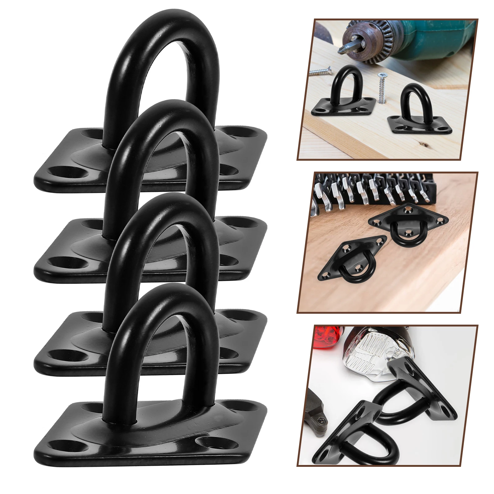 4 Pcs Pad Eye Plate Hook Stainless Steel Ceiling Hooks U Hooks Wall Mounted Black For Hanging Pad Eyes Plate