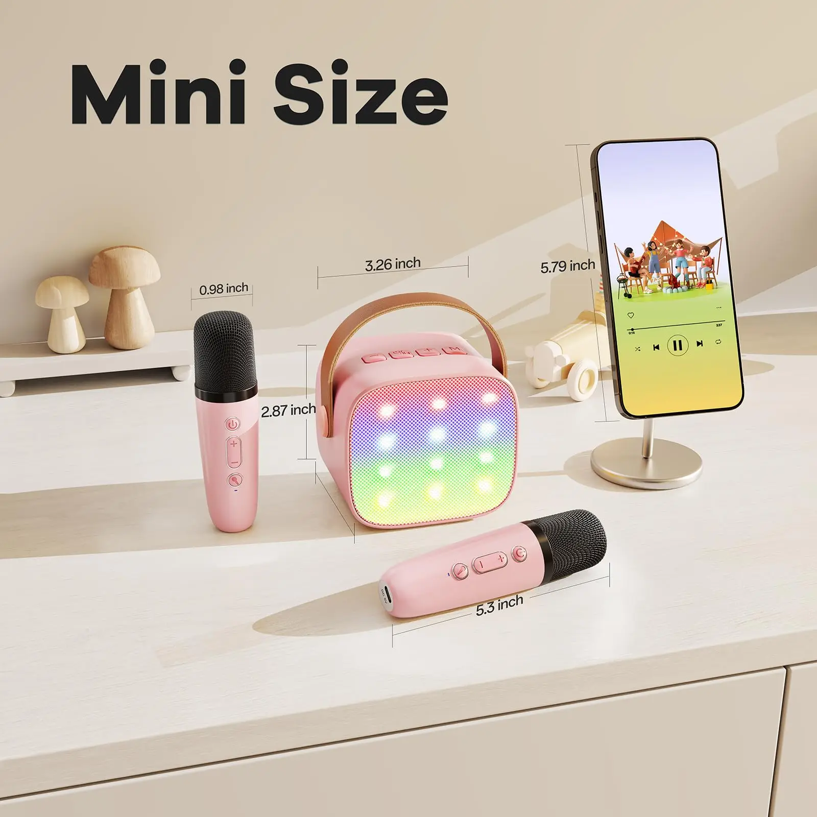 Haomuren Mini Karaoke Machine Portable Bluetooth 5.3 PA Speaker with Wireless Microphones for Home Family Singing Gift K12