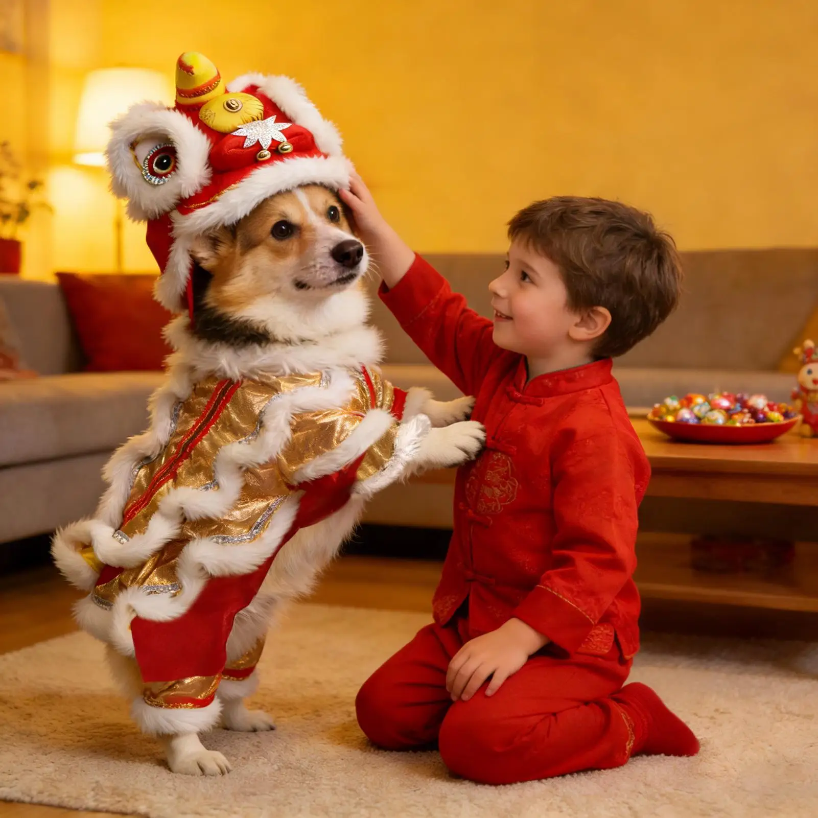 댄스 사자 애완 동물 의상 사자 댄스 개 의상 중국 새해 부드럽고 가벼운 사자 ..