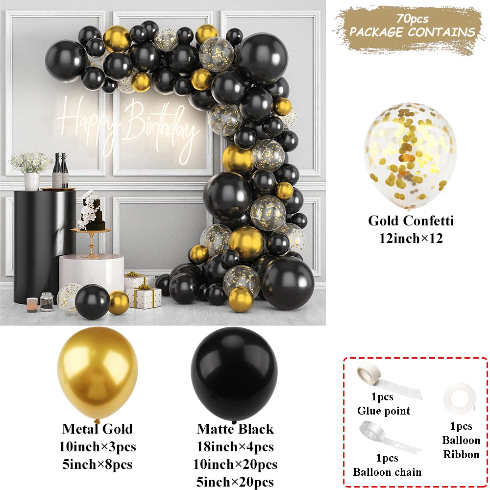 Black Gold Metallic Balloon Arch Boy Girl Birthday Family Party Supplies Adult Wedding Baby Shower Graduation Ballons Decoration