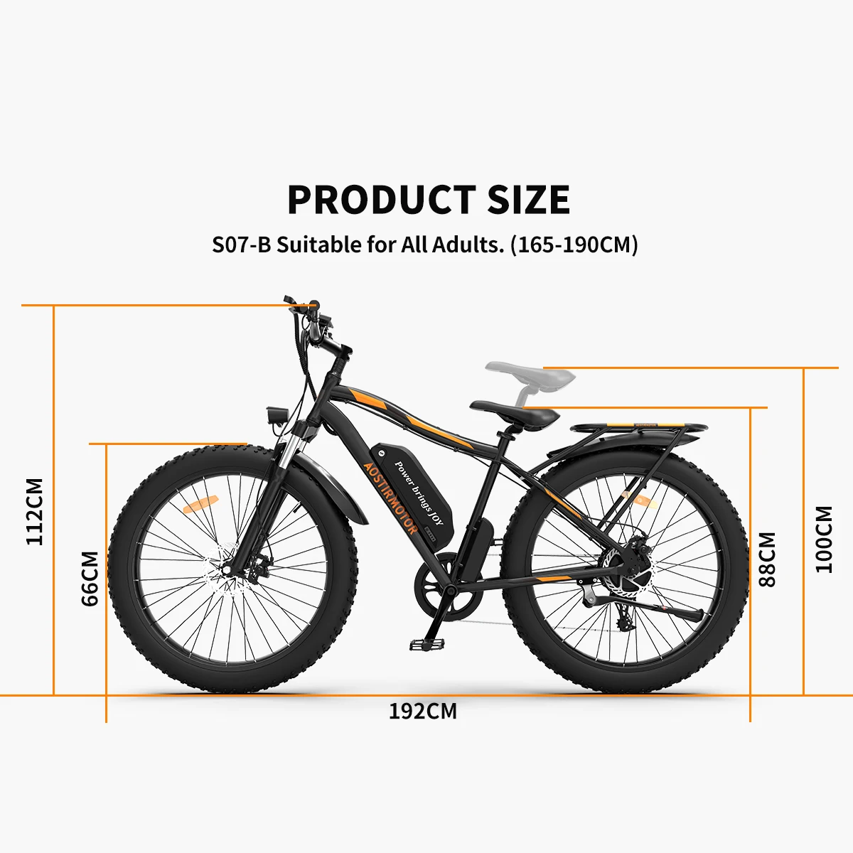 AOSTIRMOTOR S07-B 26" 750W Electric Bike Fat Tire P7 48V 13AH Removable Lithium Battery for Adults with Detachable Rear Rack Fen 5