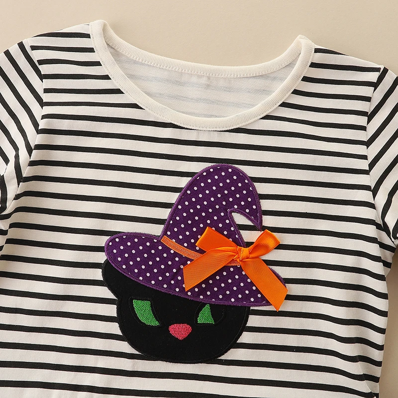 New Halloween Stiped Dresses Autumn 2025 Girls Clothes Children's Clothing Cartoon Kids Long Sleeves Mesh Dress
