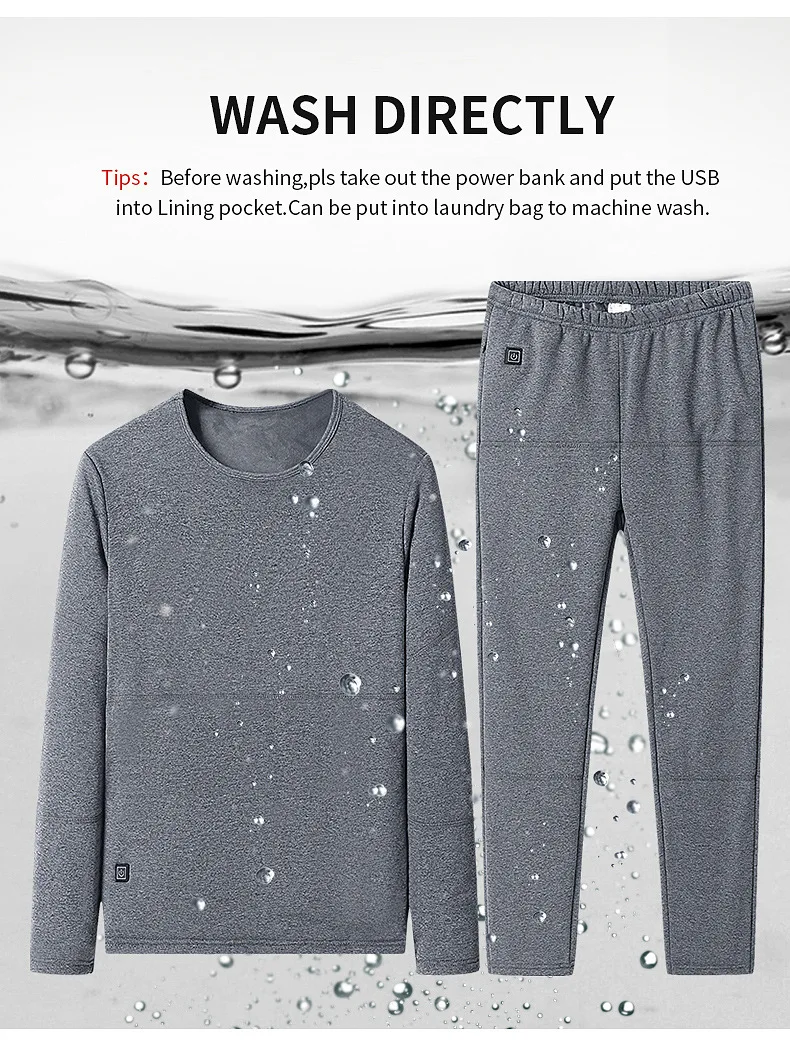 Heated Underwear Suit Winter Outdoor Thermal Heated Jacket Men Ski Suit USB Electric Heating Clothing Fleece Thermal Long Johns