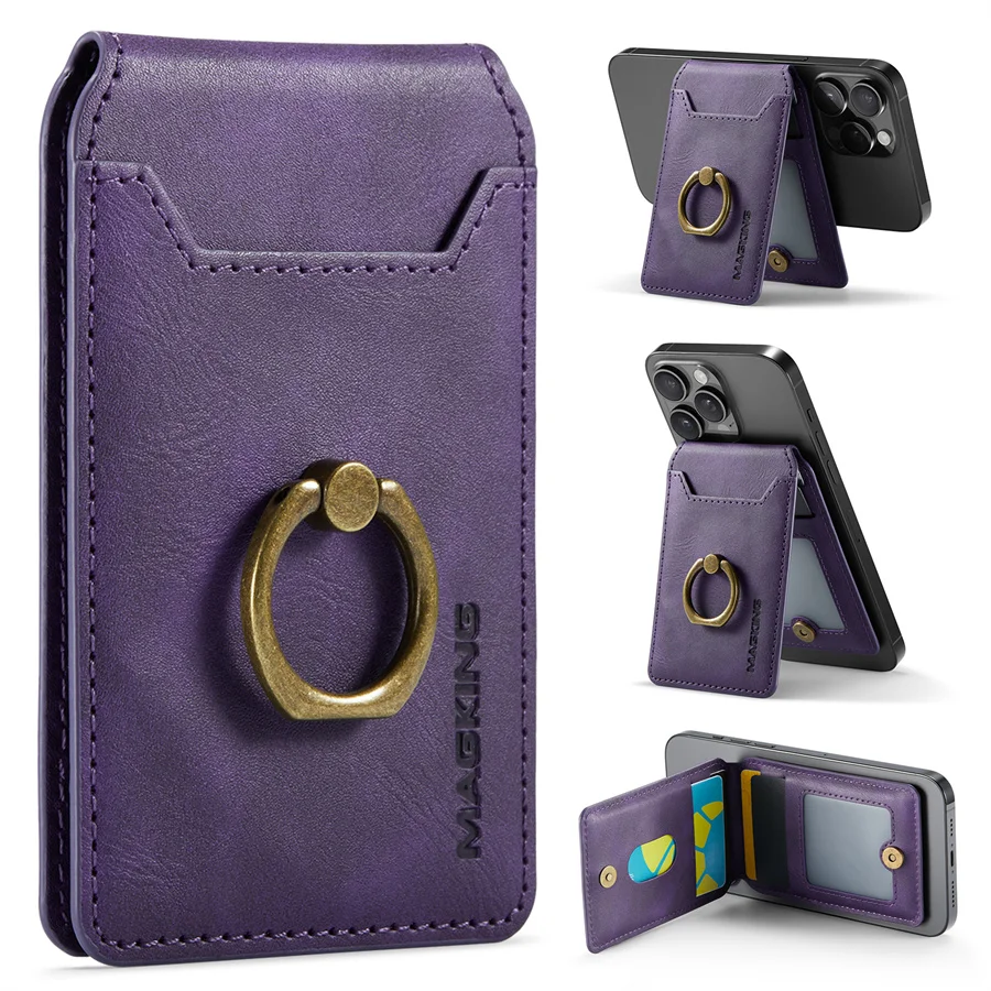 Magnetic Finger Ring Wallet with 360° Rotation and Kickstand