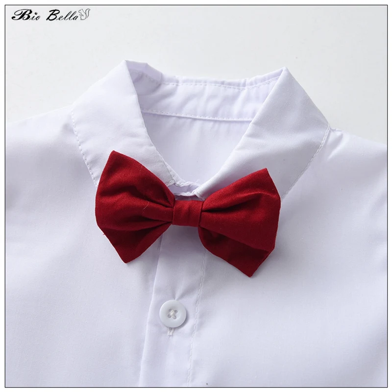 Kids Clothes Kids Summer Clothes Suit Formal Gentlemen 1-4 Year Outfits Short-Sleeve TShirt + Pants Belt Wedding Birthday Children Costume