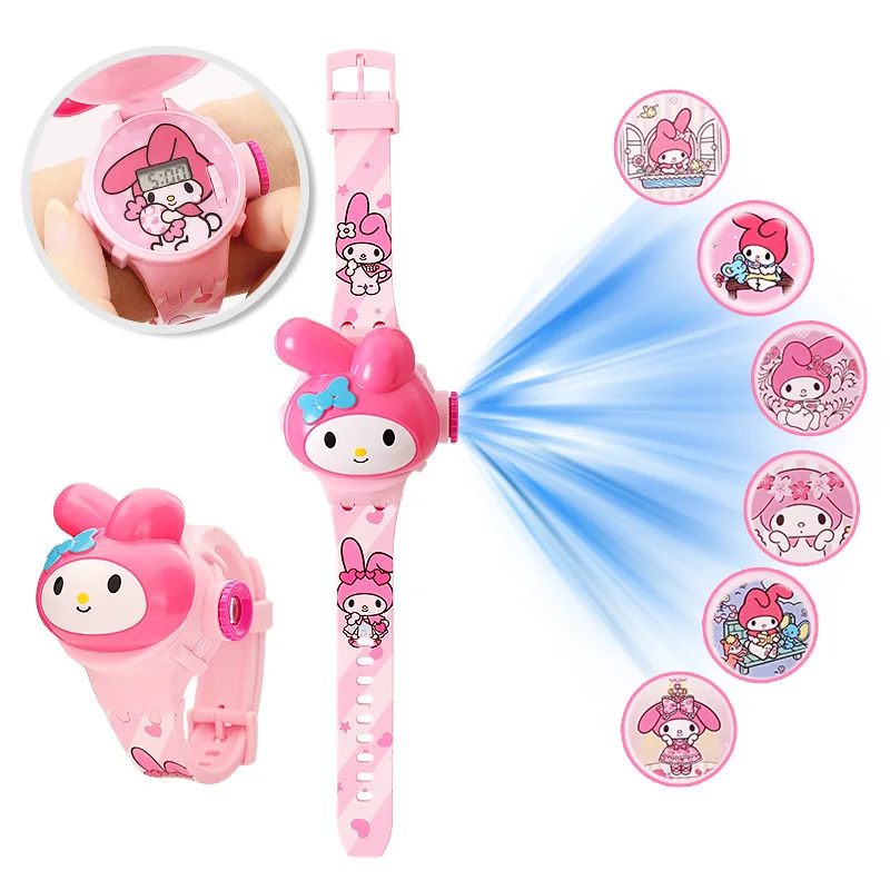3D Pattern Projection Hello Kitty Girls Watches Children New Cartoon Kuromi LED Watch Kids Toys Wristband Clock Gift 3