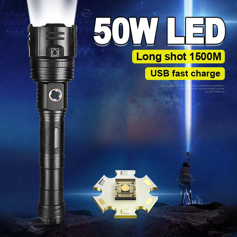 Linterna LED alta potencia XHP160, linterna recargable, linterna superpotente, lámpara para acampar con zoom, de tiro largo - AliExpress