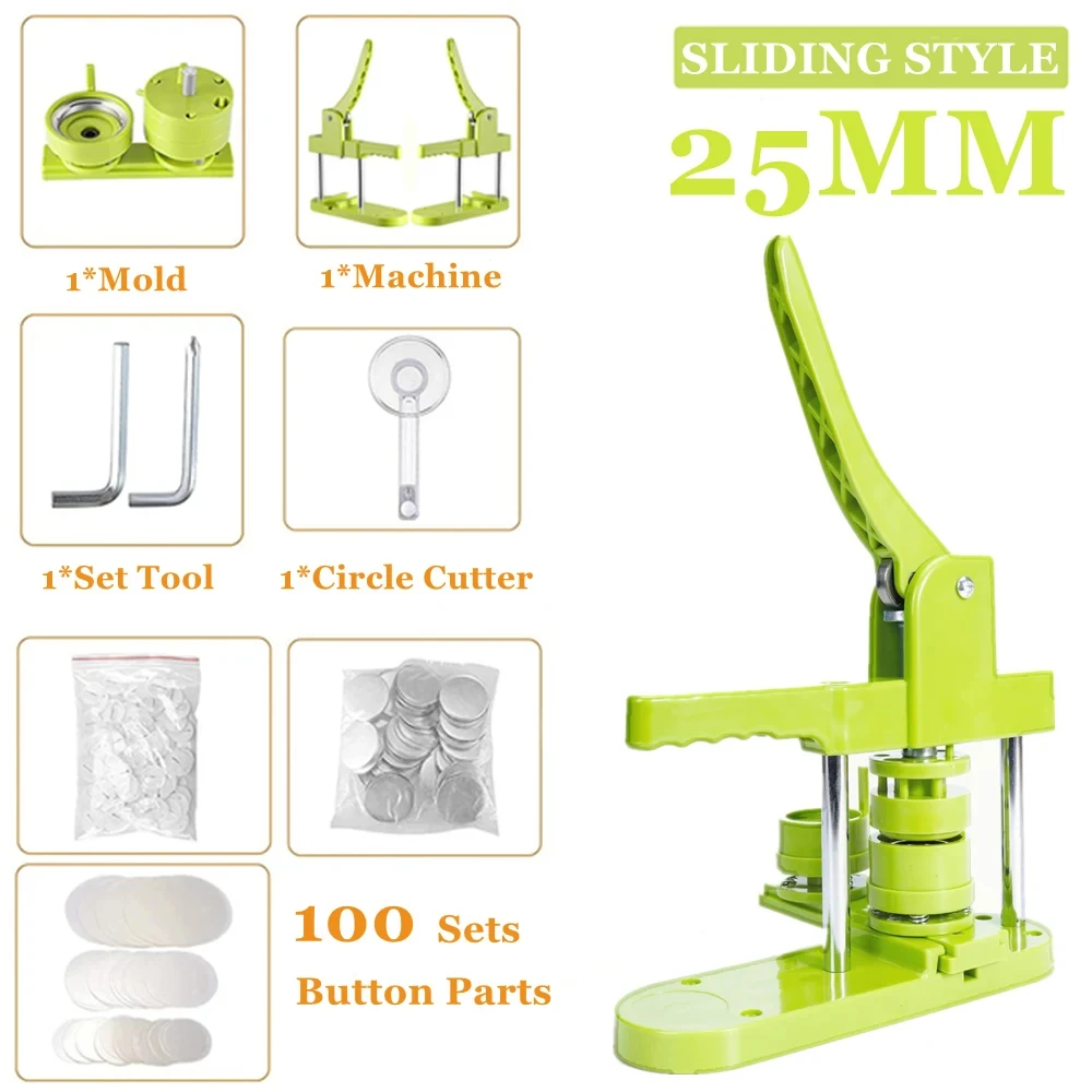 DIY Badges Button Maker Machine Kit Set, 25+32+58MM Pin Badges Punching Press with 300Pcs Parts+3 Size Circle Cutter+3 Size Mold