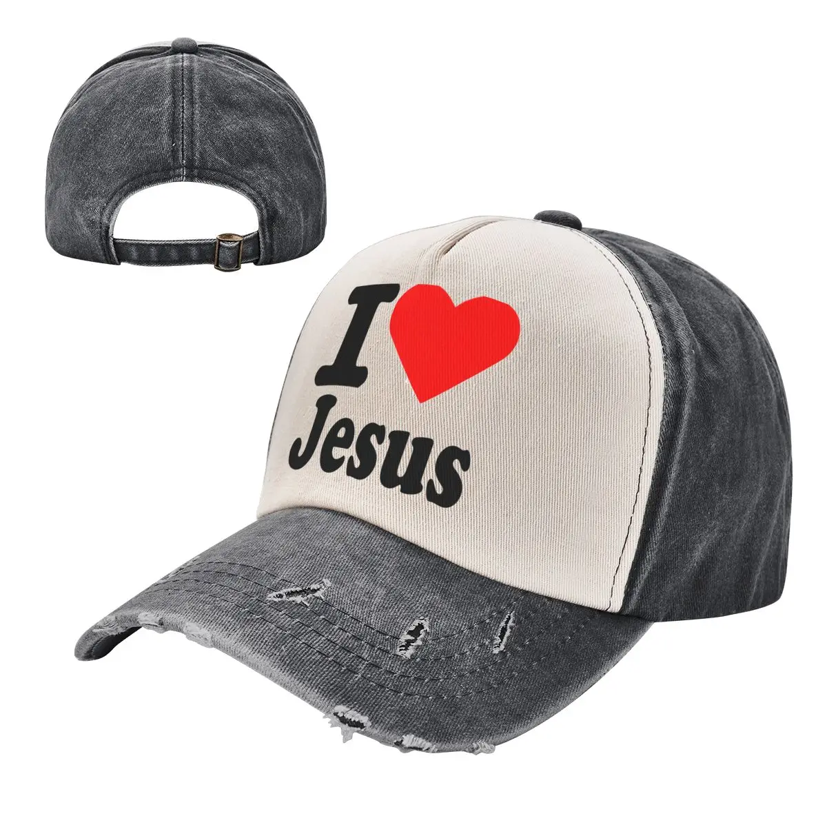 Unisex Fashion I Love Jesus Logo Washed Baseball Caps
