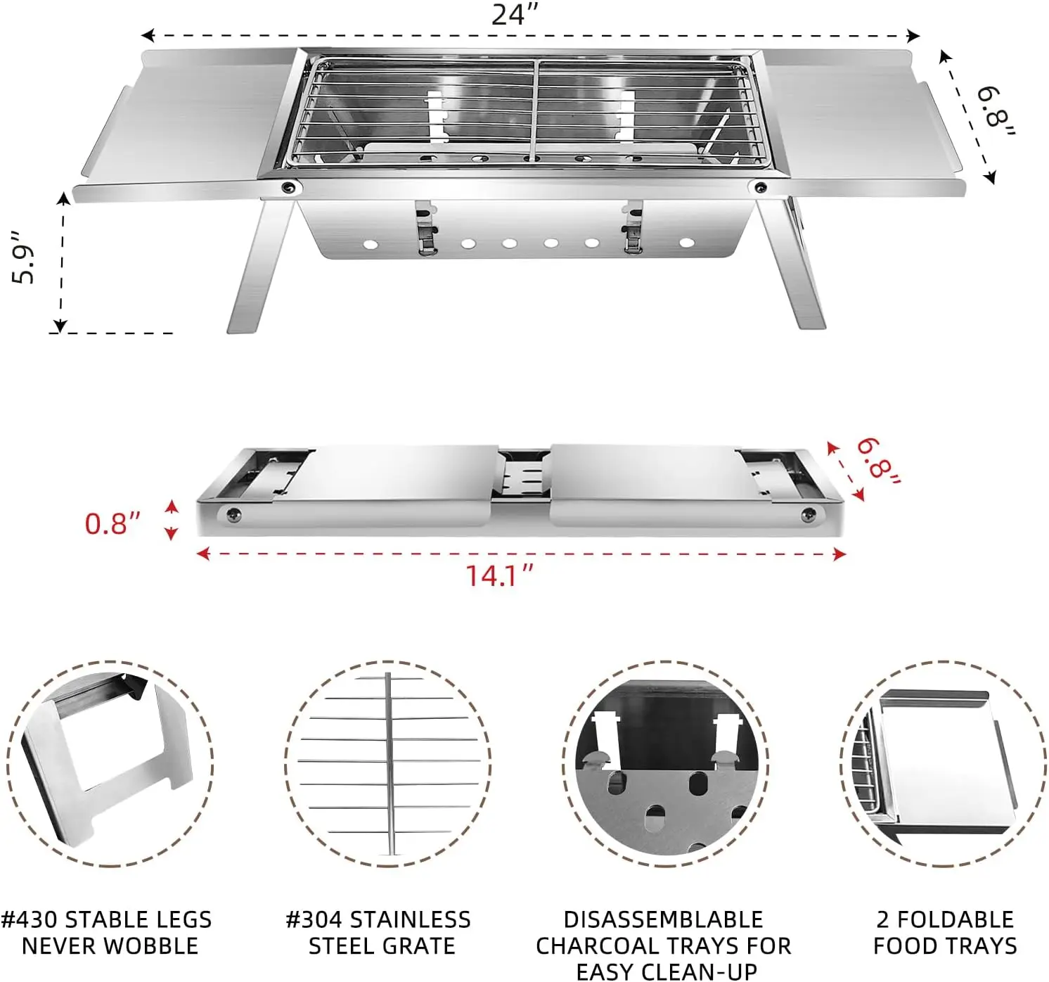 304-Stainless-Steel-Barbecue-Grill-Portable-Outdoor-Stove-IGT-Table ...
