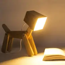 

Wooden DIY Dog Shaped Table Lamp Unique Adjustable Eye Protection Table Lamp Bedside Decor Children Reading Lamp