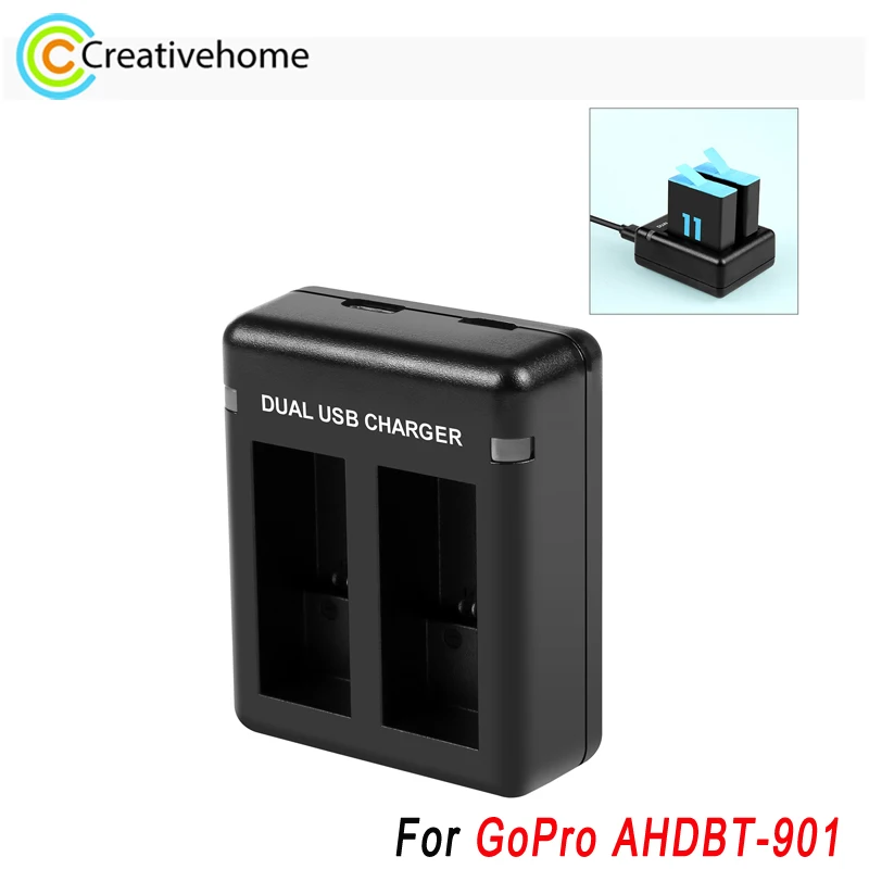 Puluz Dual Usb Charger Per Gopro Hero11 Hero10 Hero9 Black Camera Batterie Ahdbt-901 Ricarica Prevenire Il Sovraccarico