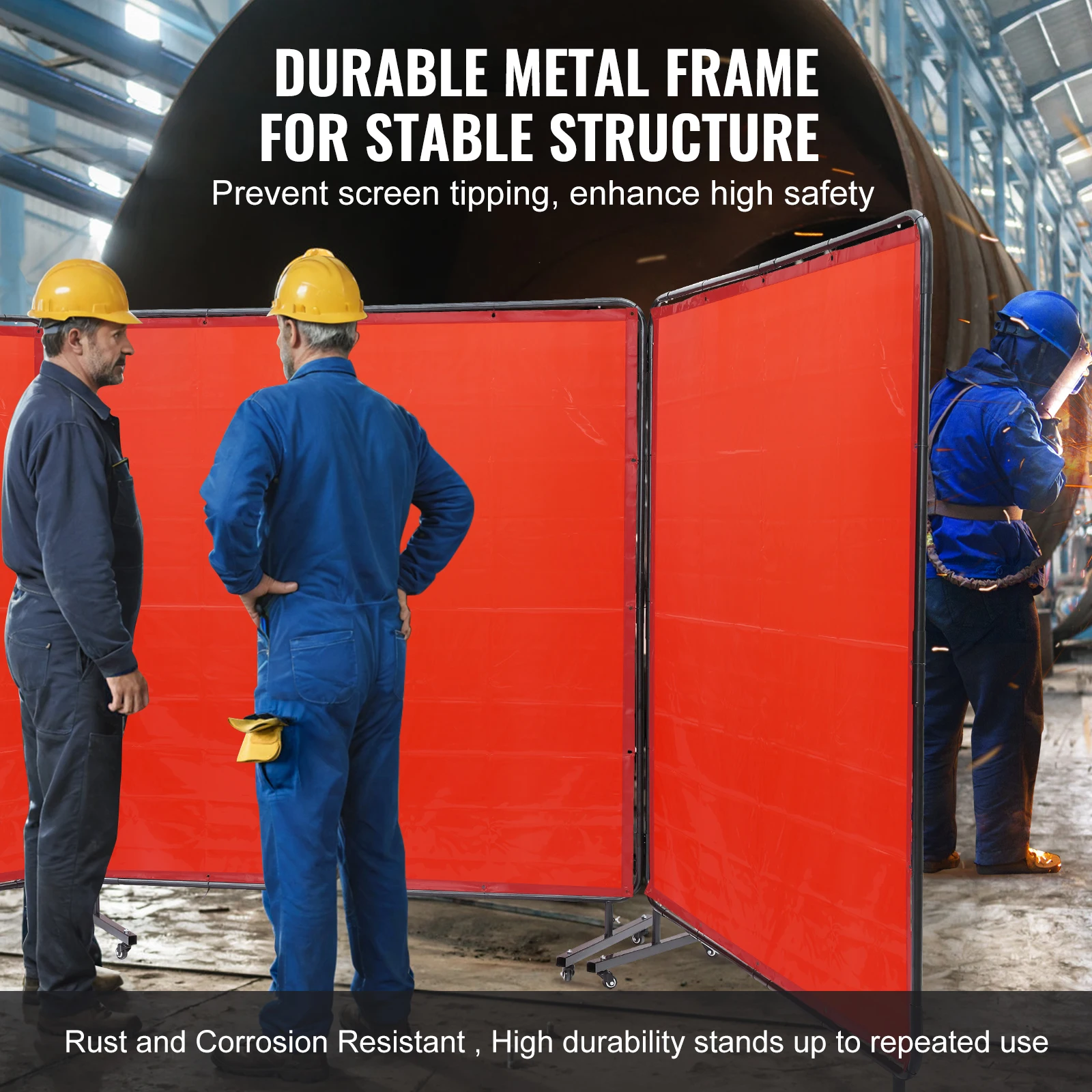 VEVOR Welding Screen with Frame 6' x 8' Flame-Resistant Vinyl 3 Panel Welding Curtain Screens 12 Swivel Wheels for Workshop