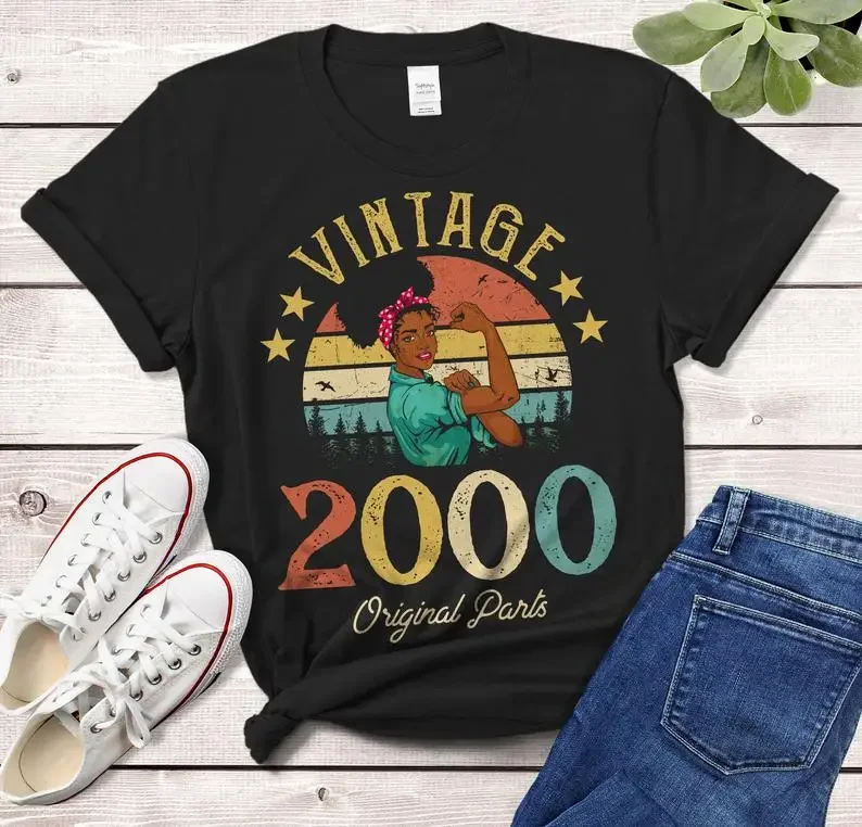 

Vintage 2000 T-Shirt African Women Gift Made 23th birthday Women Plus Size Cotton Lady Clothes Fashion O Neck Short Sleeve Tees