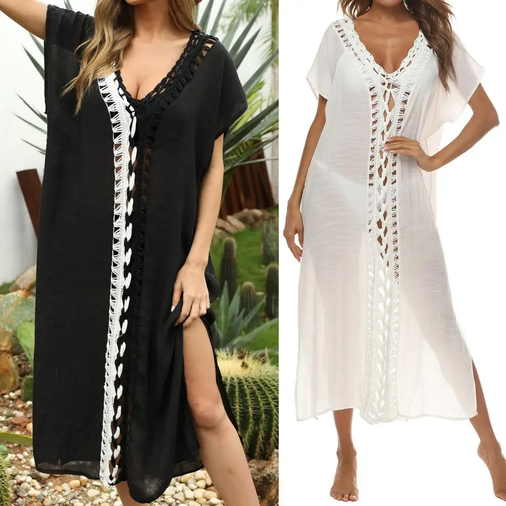 

2023 Summer Women Beachwear Sexy White Crochet Tunic Beach Wrap Dress Woman Swimwear Swimsuit Cover-ups Bikini Cover Up