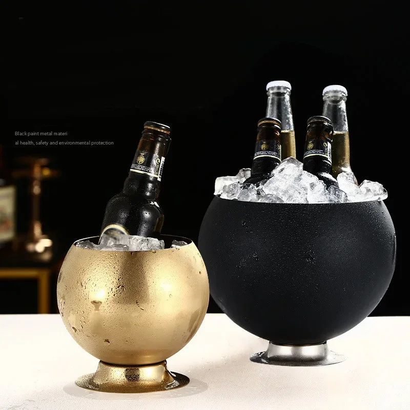 Stainless Steel Ice Bucket with Base Nordic Style Portable Cooler Bucket Bar KTV Restaurant Party Red Wine Champagne Ice