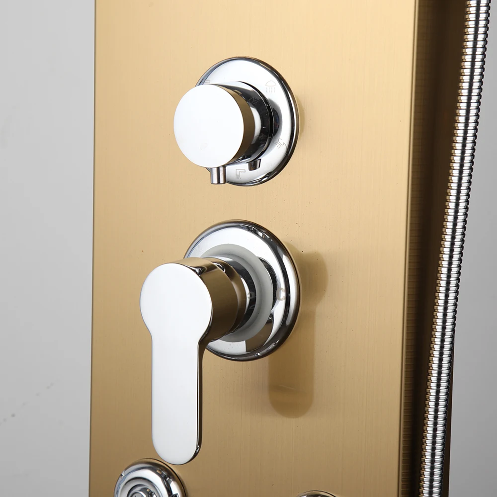 Description Picture 4 of itemKEMAIDI Bathroom Shower Column Golden Plated Wall Mounted w/ Shelf Hand shower Tub Spout Massage System Shower Panel
