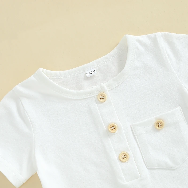 Baby Toddler Boy Summer Outfit Half Button-up Round Neck Short Sleeve Tops Stripe Shorts with Pockets 2 Pcs Set kids clothing set
