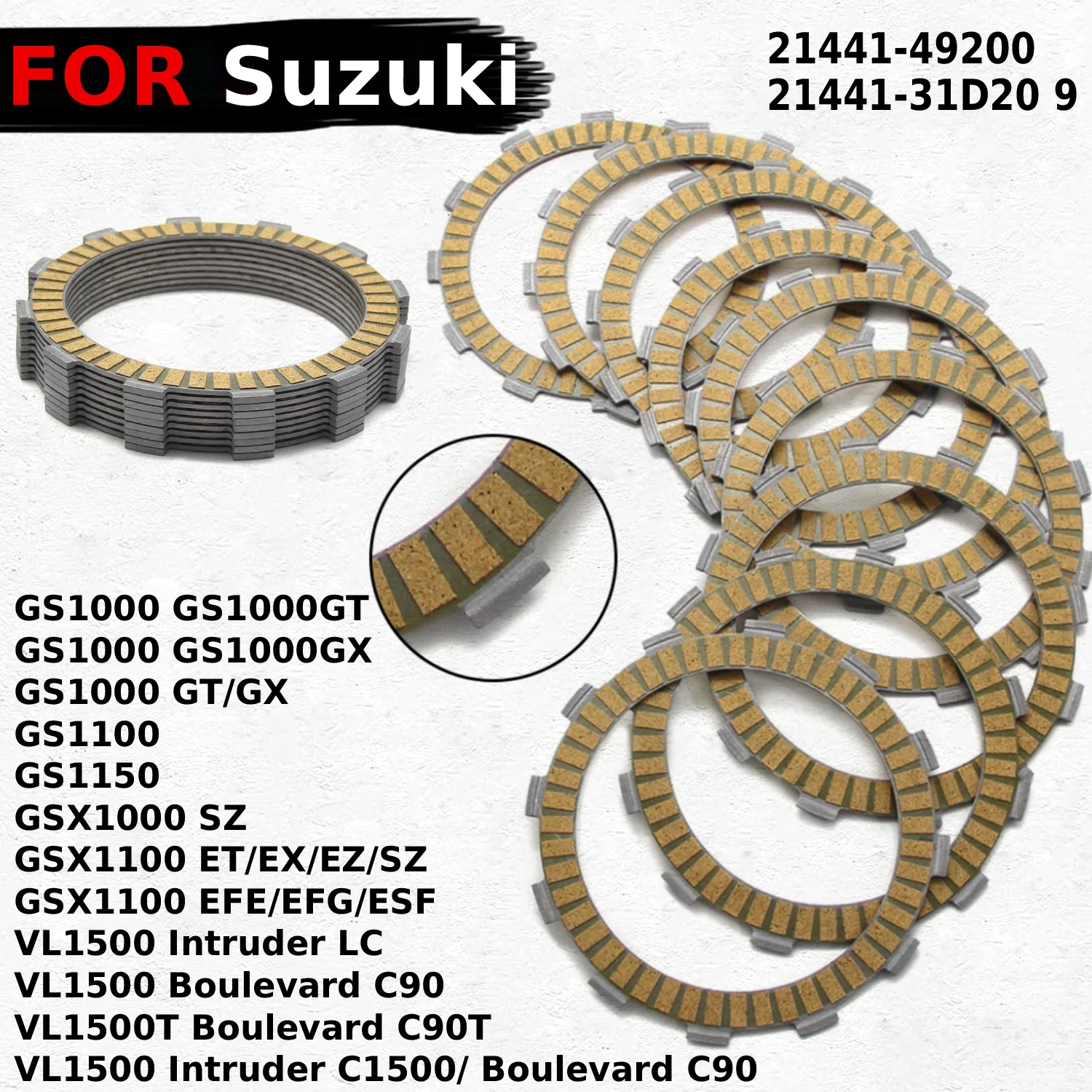Motorcycle Friction Clutch Discs For Suzuki VL1500 Intruder LC C1500 Boulevard C90 VL1500T C90T OEM:/21441-31D20 9