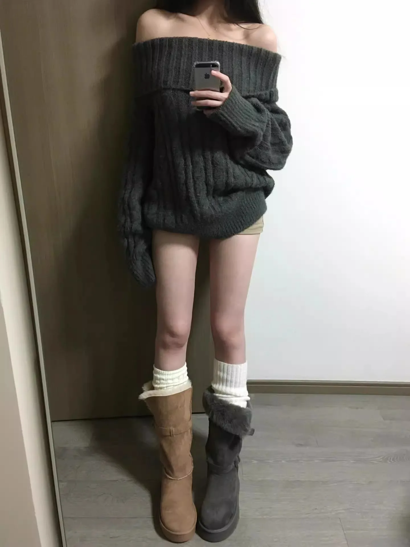 Loose Women's Knitted ey Twist oulder Sweater Autumn Winter Faion Casual Sle Open oulder Knitwear Comfortable Warmth