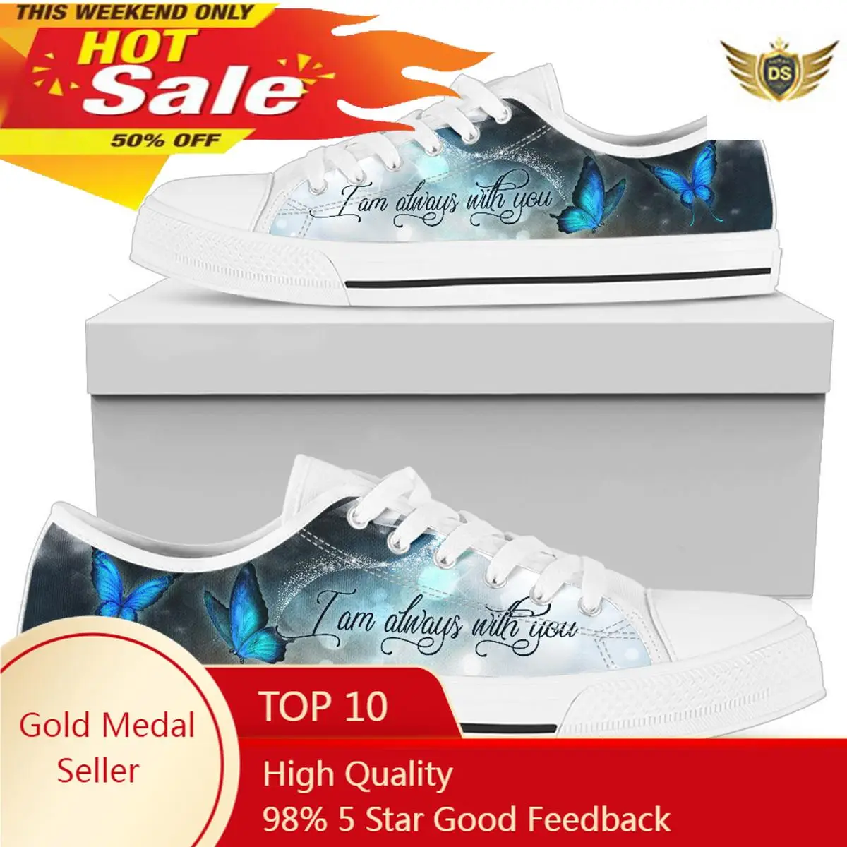 I Am Always With You Butterfly Casual Shoes Fashion Low Top Canvas Shoes Lace Up Sneakers Plus Size 46