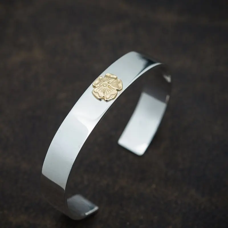 

Fashionable s925 Sterling Silver Couple Jewelry Bracelet Handmade Wide Face Japanese and Korean Bracelet Personalized