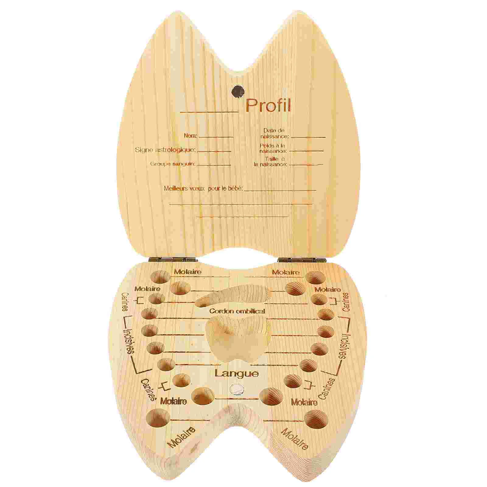 

French Children's Baby Teeth Preservation Box Tooth Saver Organizer Storage Souvenir Keepsake Wooden Holder