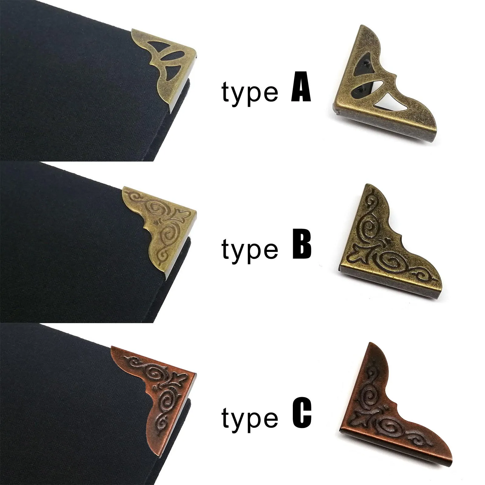 Decorative Corner Protector Guard 24pcs For Book Photo Album Menu Scrapbooking Notepad Bag Folder Antique Brass Bronze Iron DIY Furniture Corner Protector Decorative Corner Cover