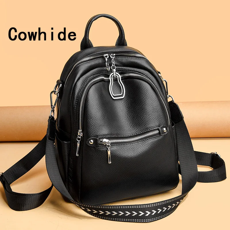 

Cowhide Backpack High-Capacity Ladies 2023 Women's School Travel Chest Bag Fashion For Girls Shoulder Bags Black Chest Pack
