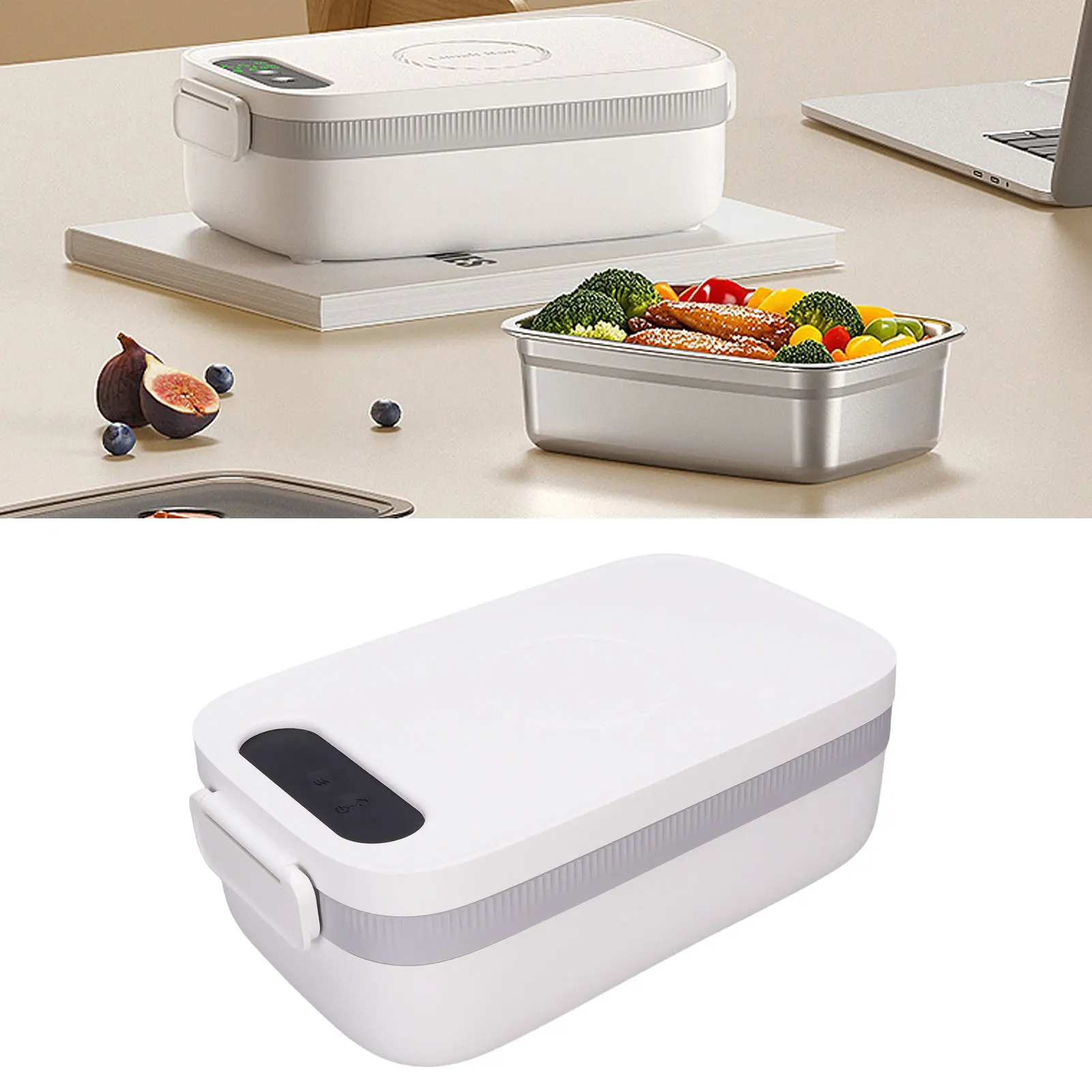 Heated Lunch Box Battery Powered 40W Lunch Box Food Heater Fast Heating Insulated Cordless 304 Stainless Steel for Picnic