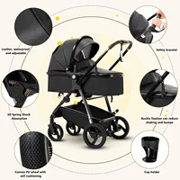 Poussette bébé 3 en 1 landau Portable luxueux voyage landau haute paysage nouveau-né bébé poussette avec porte-bébé PU 2
