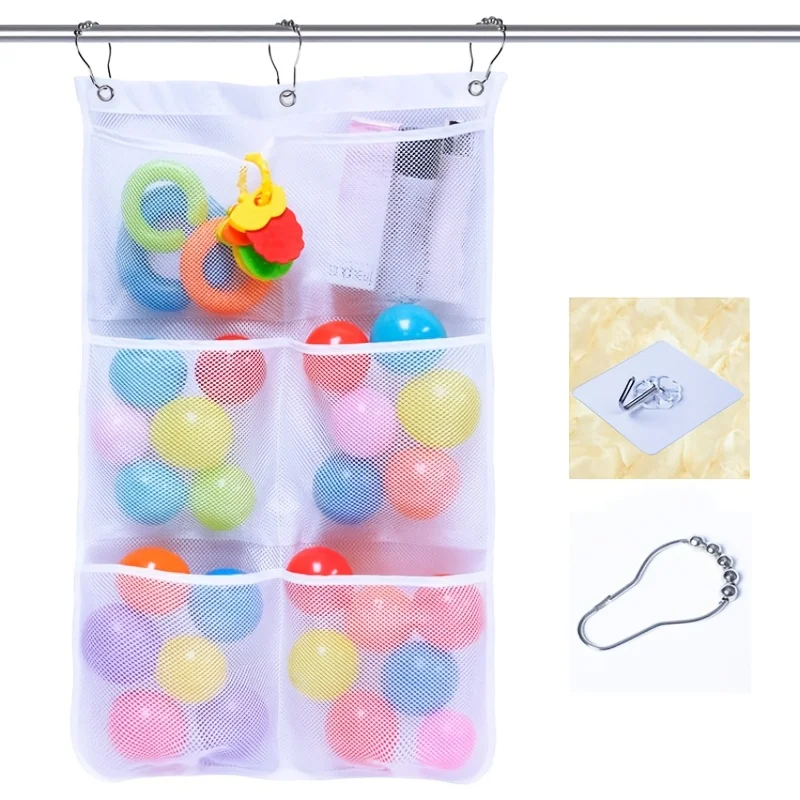 Mesh Hanging Caddy Organizer with Pockets Shower Hanging Organizer Storage Pockets Bathroom Hanger Organizer Bath Toy Holder 3