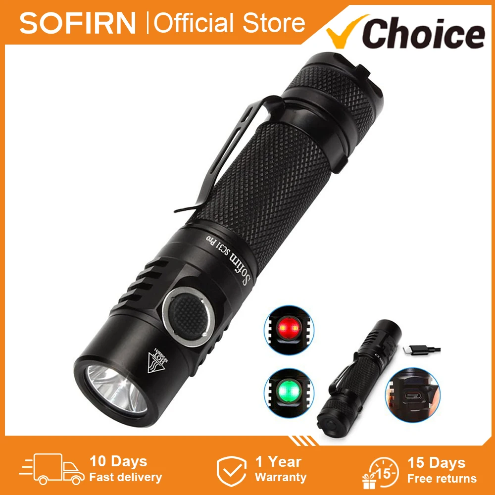 Sofirn-SC31 Pro Powerful 2000LM 18650 Flashlight 6500K SST40 5V/2A Portable Rechargeable LED Lantern USB C Torch Anduril 2.0