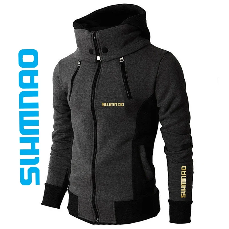 New Fishing Hooded Thickened Sweater Men's Casual Autumn/Winter Multi Pocket Jacket Casual Outdoor Windbreaker Cycling Coat