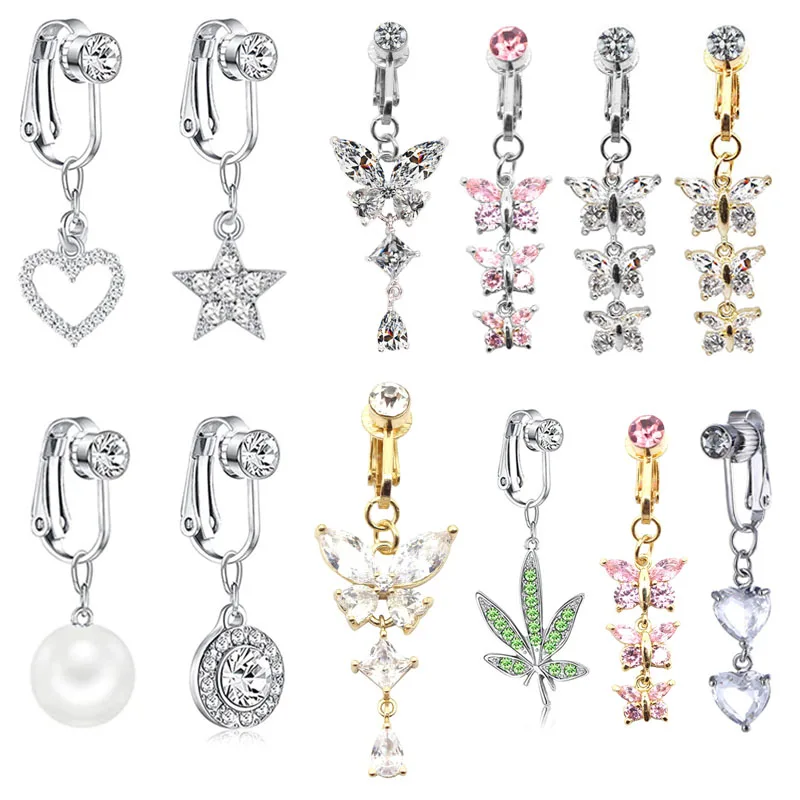 

Faux Fake Belly Butterfly Fake Belly Piercing Heart Clip On Umbilical Navel Fake Pircing Butterfly Leaves Cartilage Earring Clip