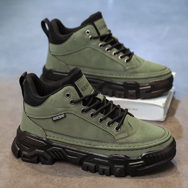 Men's Fashionable Solid Color Lace-Up Casual Shoes, Large Size Men's Shoes, Lightweight Versatile Comfortable High-Top Men's Outdoor Trendy Sneakers, Suitable for Outdoor Running, Hiking, Casual Wear, Versatile Style