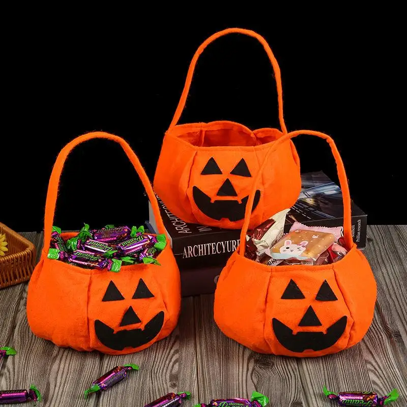 Halloween Pumpkin Candy Bags Decoration Props Portable Trick Or Treat Holder Handbag Basket Party Favor Holders For Children