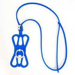 Versatile Anti - Lost Silicone Neck Strap with Adjustable Lanyard and Rotatable Ring Holder (Blue Strap Buckle A)