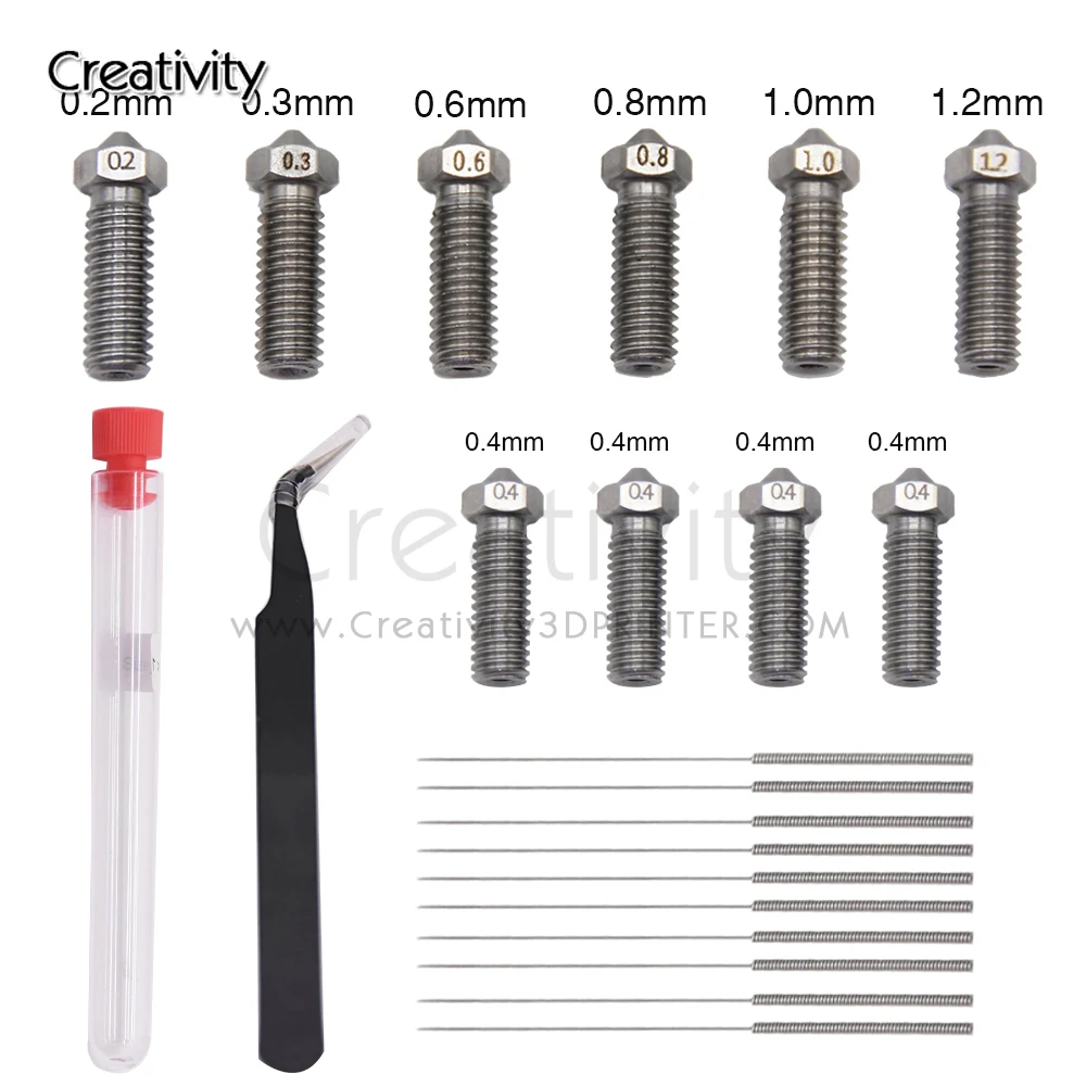 Sidewinder X1&X2 Genius/Genius Pro Vyper Artillery  Volcano Nozzle for 1.75mm and  Cleaning Needle kit Anti-static Tweezers Set 3d printer hotend 24v 64w assembled kit j head 0 4mm nozzle 1 75mm for artillery sidewinder x1 genius print head free shipping