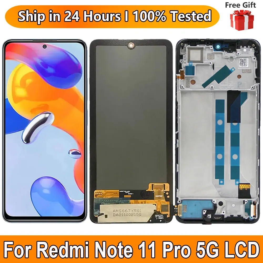 

Super AMOLED для Xiaomi Redmi Note 11 Pro 5G ЖК-дисплей сенсорный экран дигитайзер в сборе Замена 21091116I, 2201116SG LCD