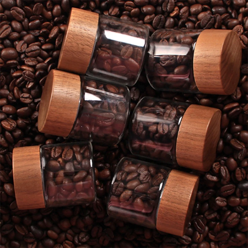 Coffee Bean Glass Tube With Wood Tool Bottled Tubes Grain Storage Wooden Sealed Airtight Canisters 4
